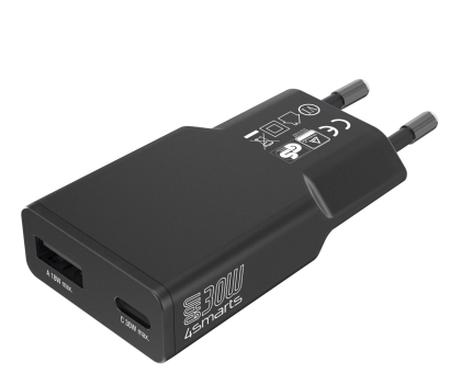 Ładowarka i akumulator 4smarts Ładowarka sieciowa FlatPlug Duos 30W GaN USB-C/USB-A czarny